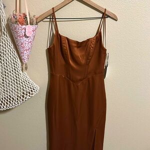 ASTR The Label Copper Corset Satin Midi Dress- Size Small NEW